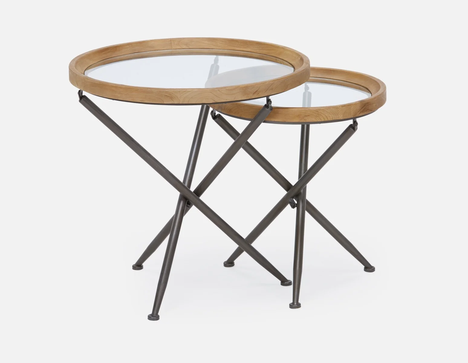 KAY — Set of 2 fir wood nesting tables with tempered glass tops (45-60-44-42) - Image 11
