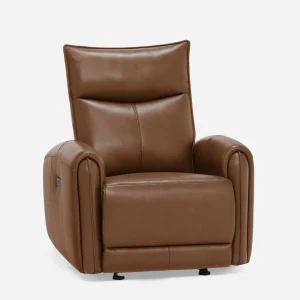 CALVERO — Contemporary power-reclining and glider 100% leather armchair with usb port (84-12-10-96-F)