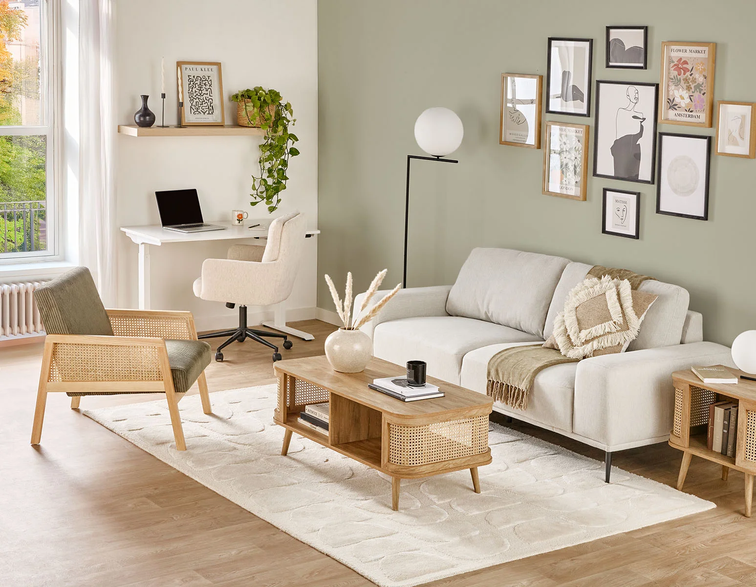 BECKETT — Armchair with corduroy and rattan accents (58-39-40-84) - Image 12