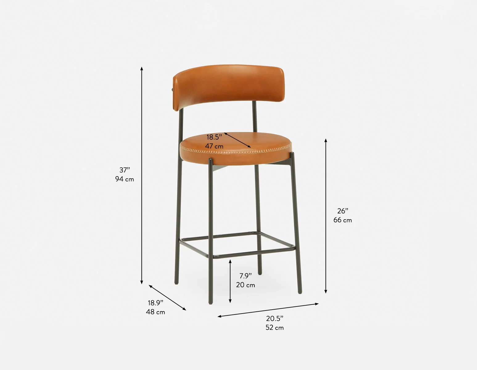 KURO — Industrial-modern counter stool with backrest 66cm (18-31-83-96) - Image 11