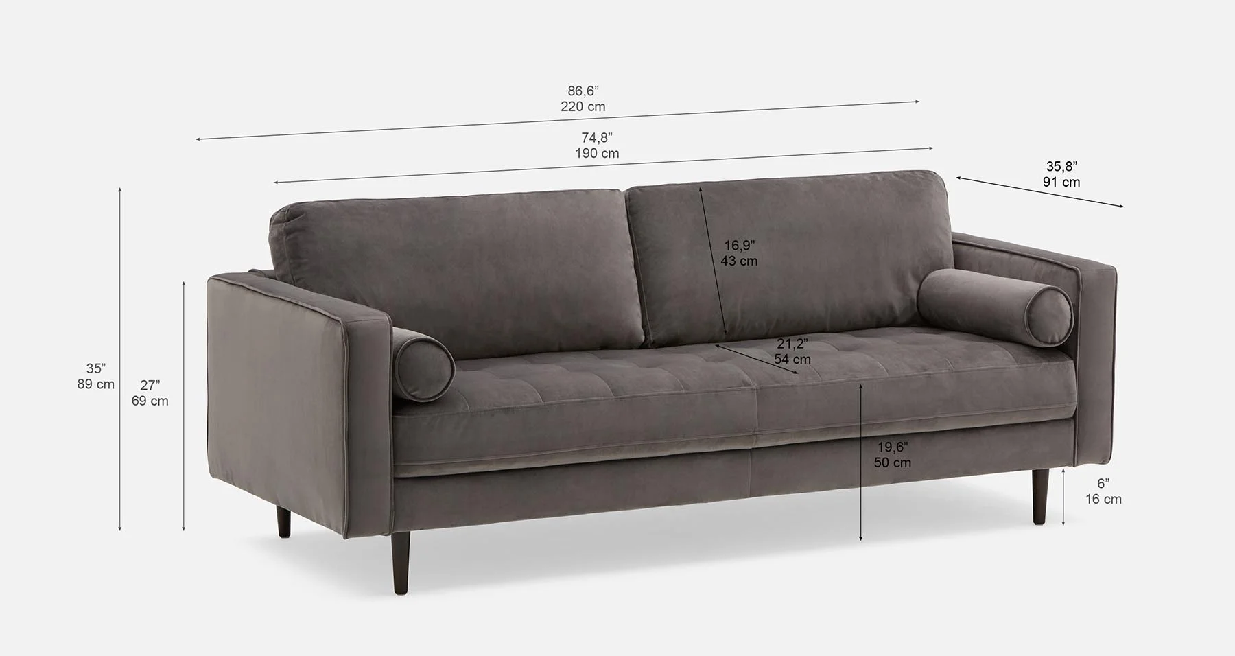 KINSEY — Velvet 3-seater sofa (45-38-25-70) - Image 7